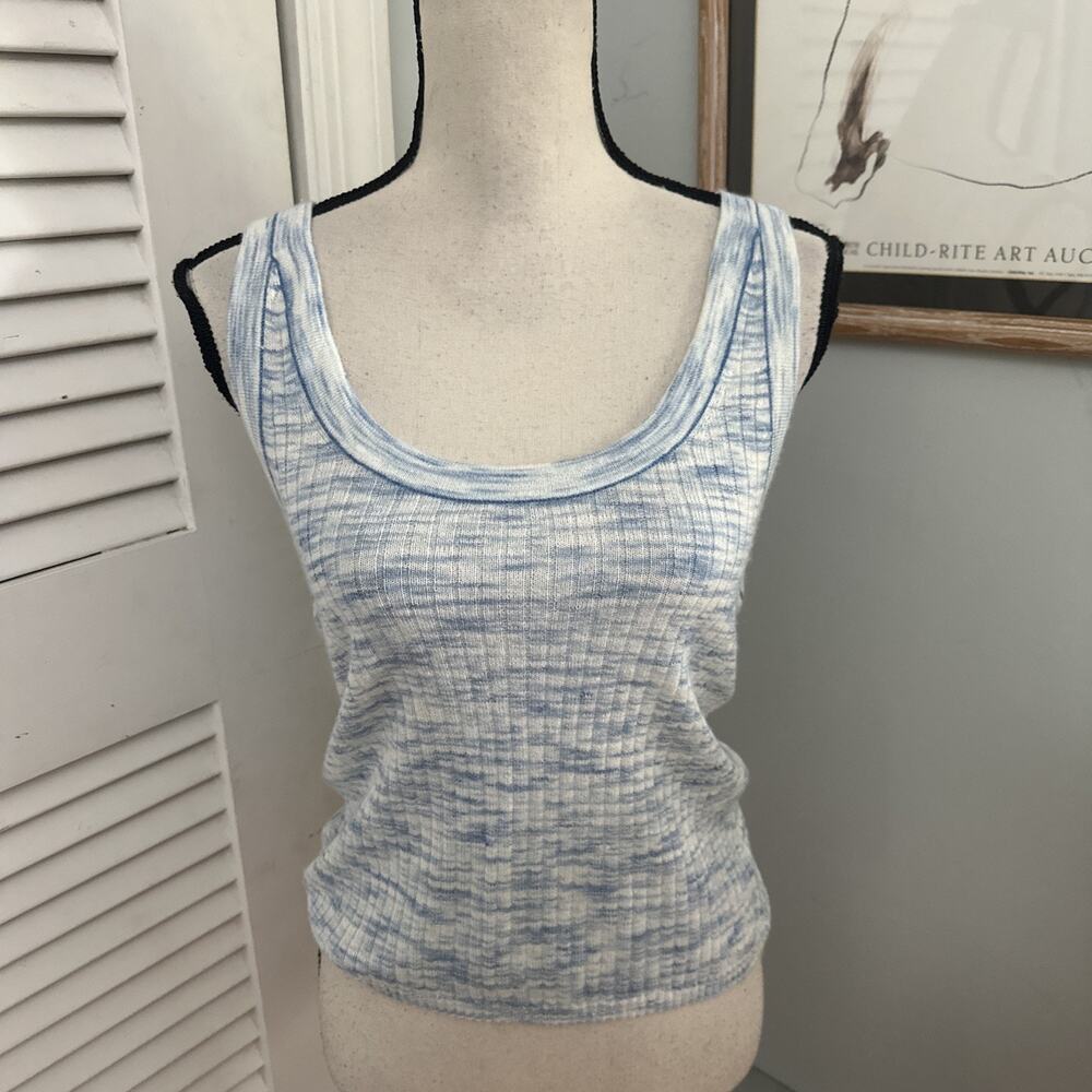 Autumn Cashmere Sweater Vest Large Blue Space Dye Cashmere Silk Linen Minimalist